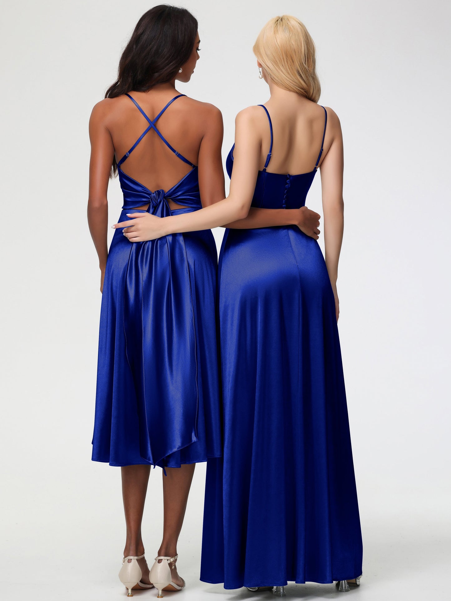 Royal Blue Bridesmaid Dress Chic Spaghetti Straps Stretch Satin Floor Length Bridesmaid Dress With Split