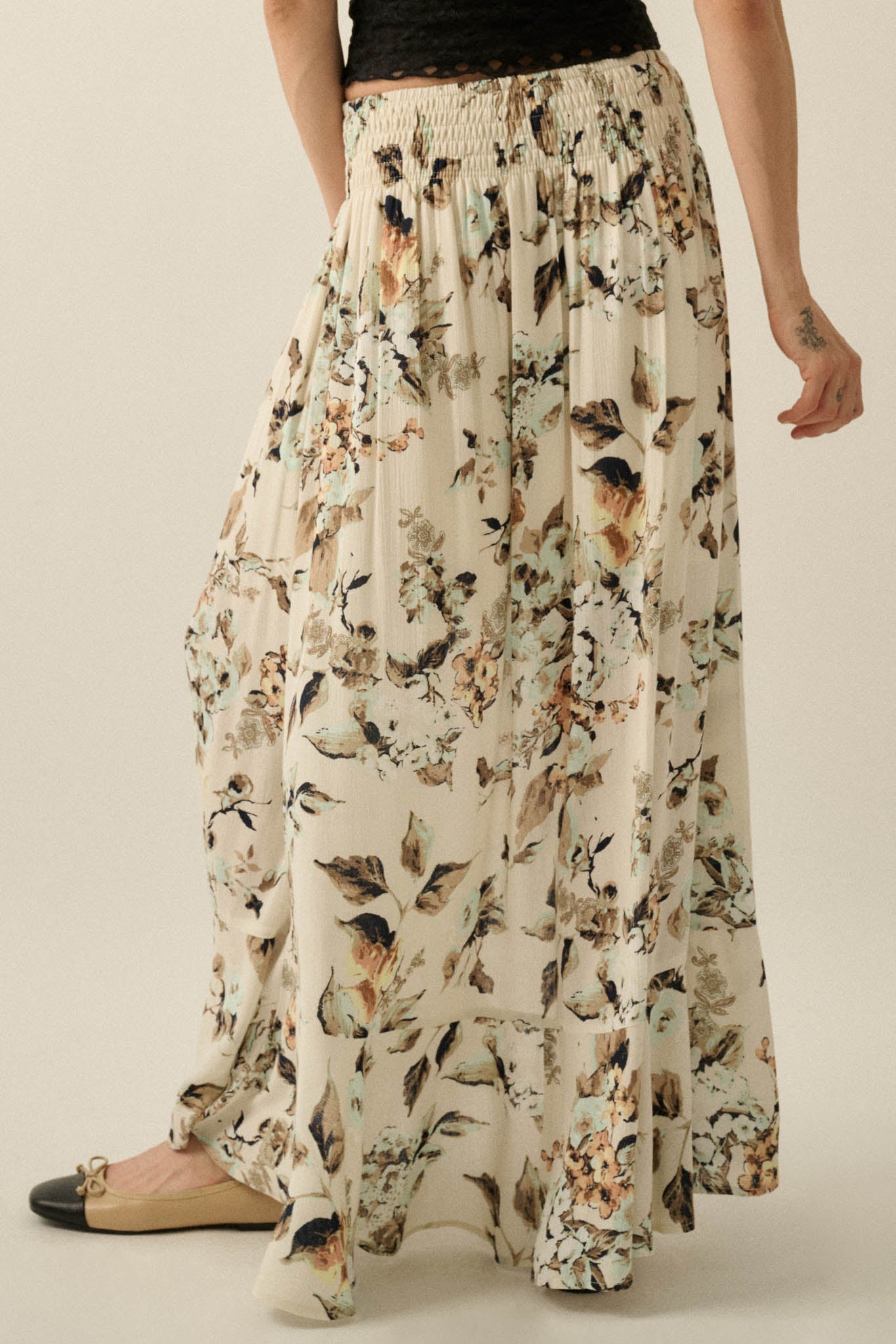 Flores Bonitas Floral Button-Front Maxi Skirt