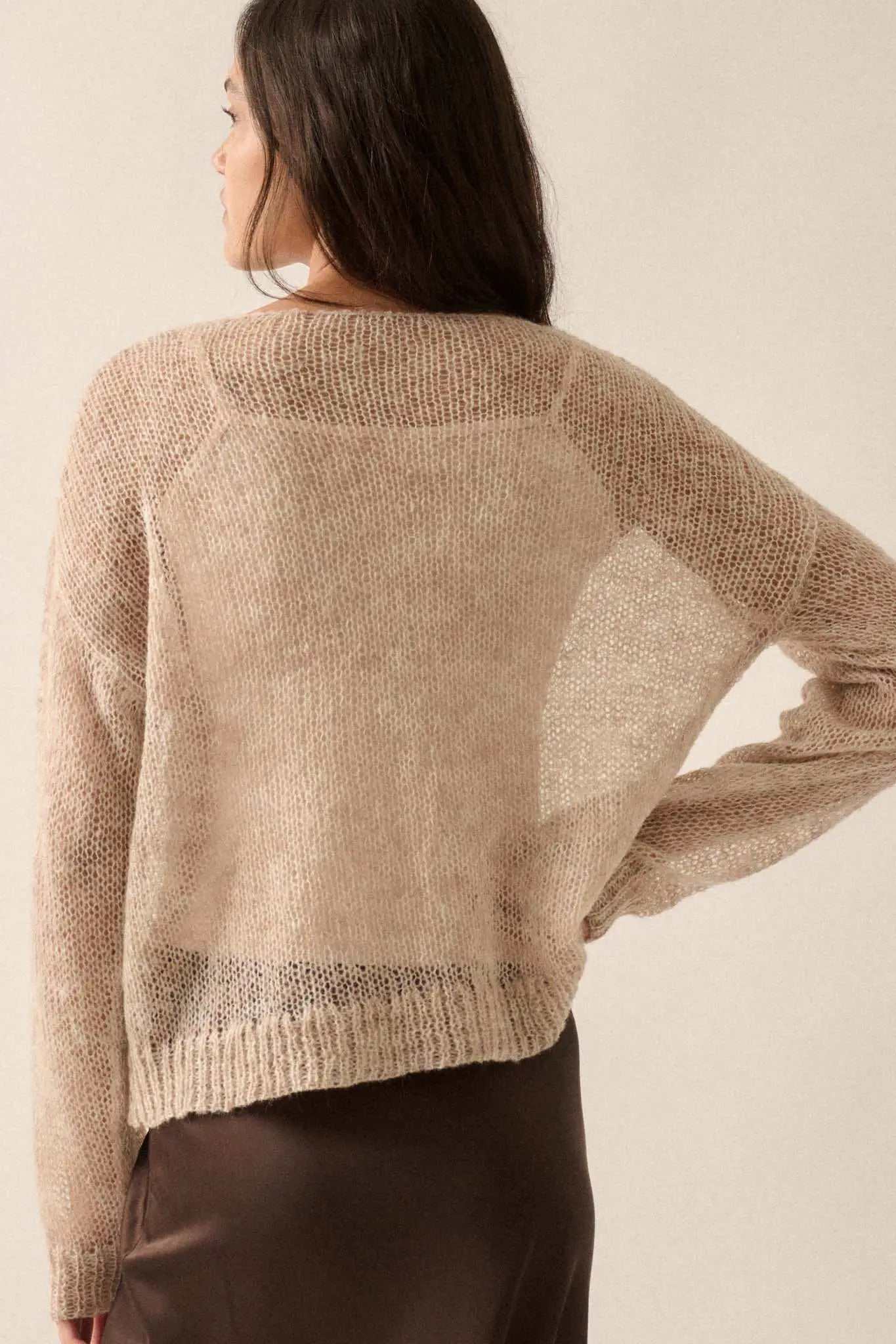 See It Through Layered Open-Knit Sheer Sweater
