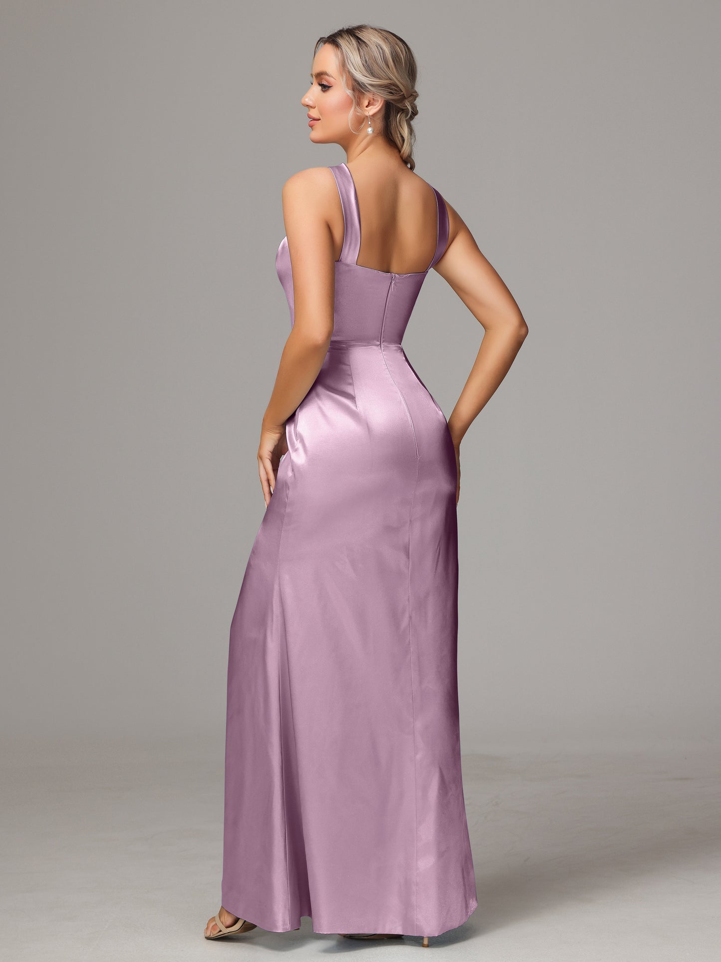 Halter Sleeveless Soft Satin Bridesmaid Dress