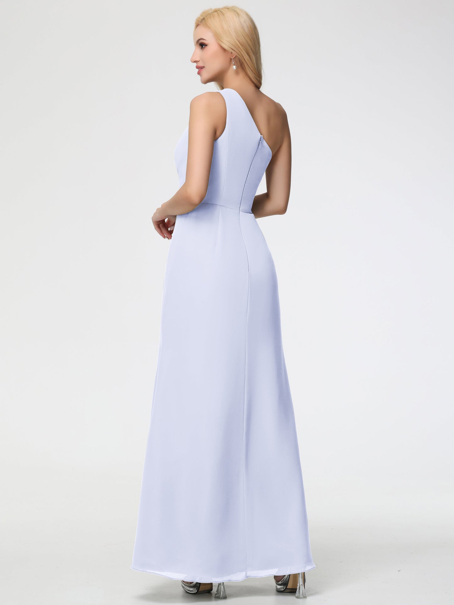 Bridesmaid Dress Lavender One Shoulder Sheath/Column Ruched Chiffon Bridesmaid Dresses with Slit