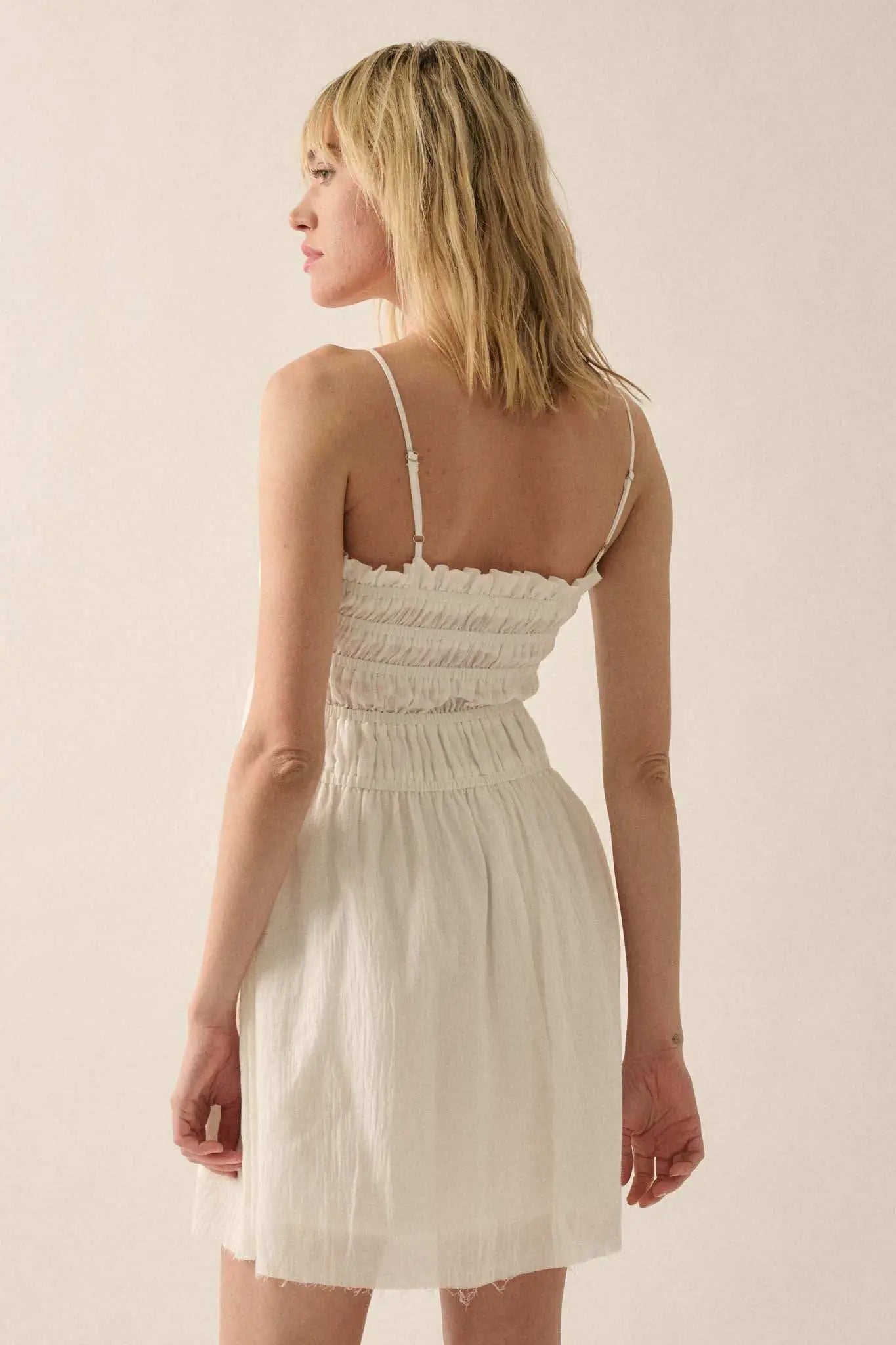 Catching Clouds Smocked Crinkle Cotton Mini Dress