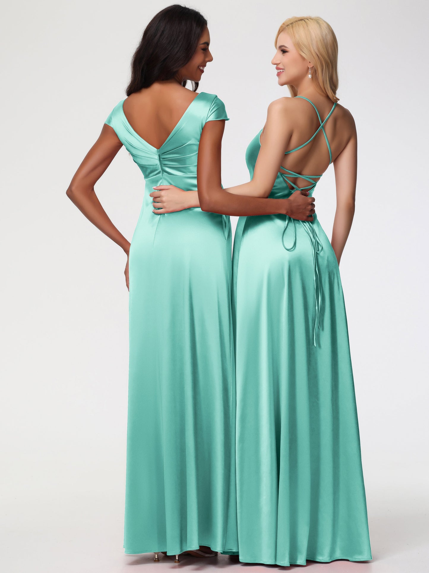 Bridesmaid Dresses Mint Green V-Neck Minimalist Cap Sleeves A Line Stretch Satin Bridesmaid Dress