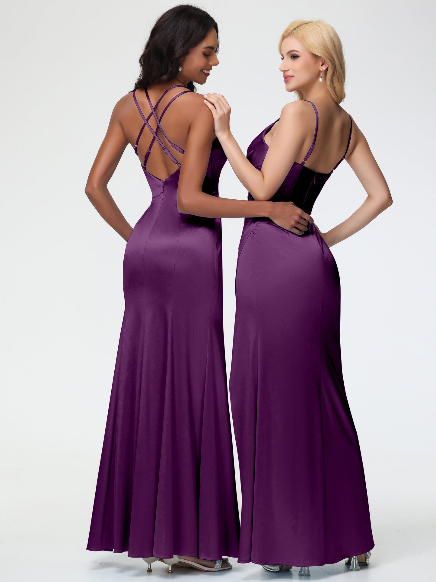 Bridesmaid Dresses Grape Mermaid Slit Floor Length Sleeveless Spaghetti Straps Bridesmaid Dress