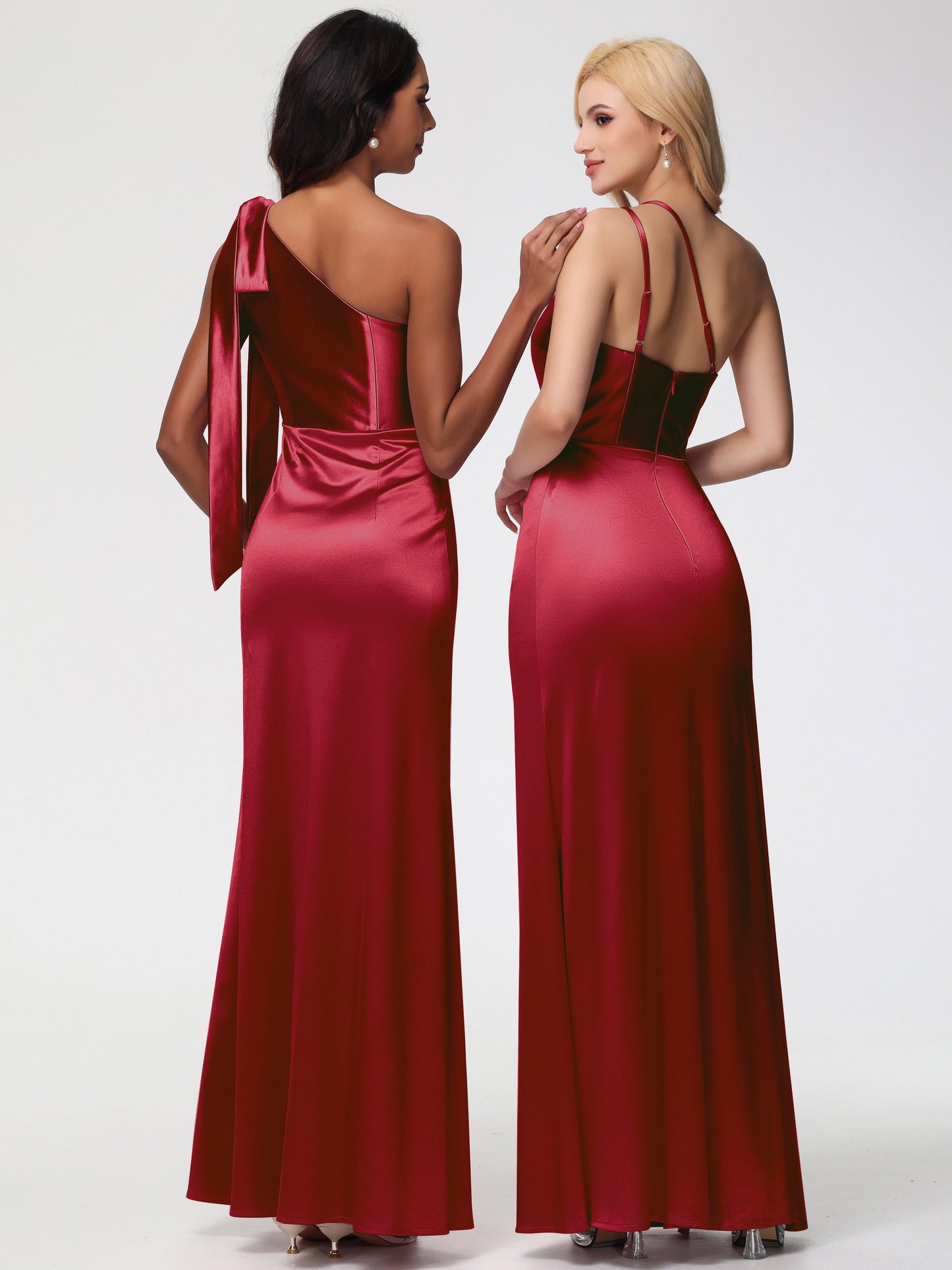 Elegant Burgundy Bridesmaid Dresses One Shoulder Trumpet/Mermaid Straps Pleats Stretch Satin Bridesmaid Dresses