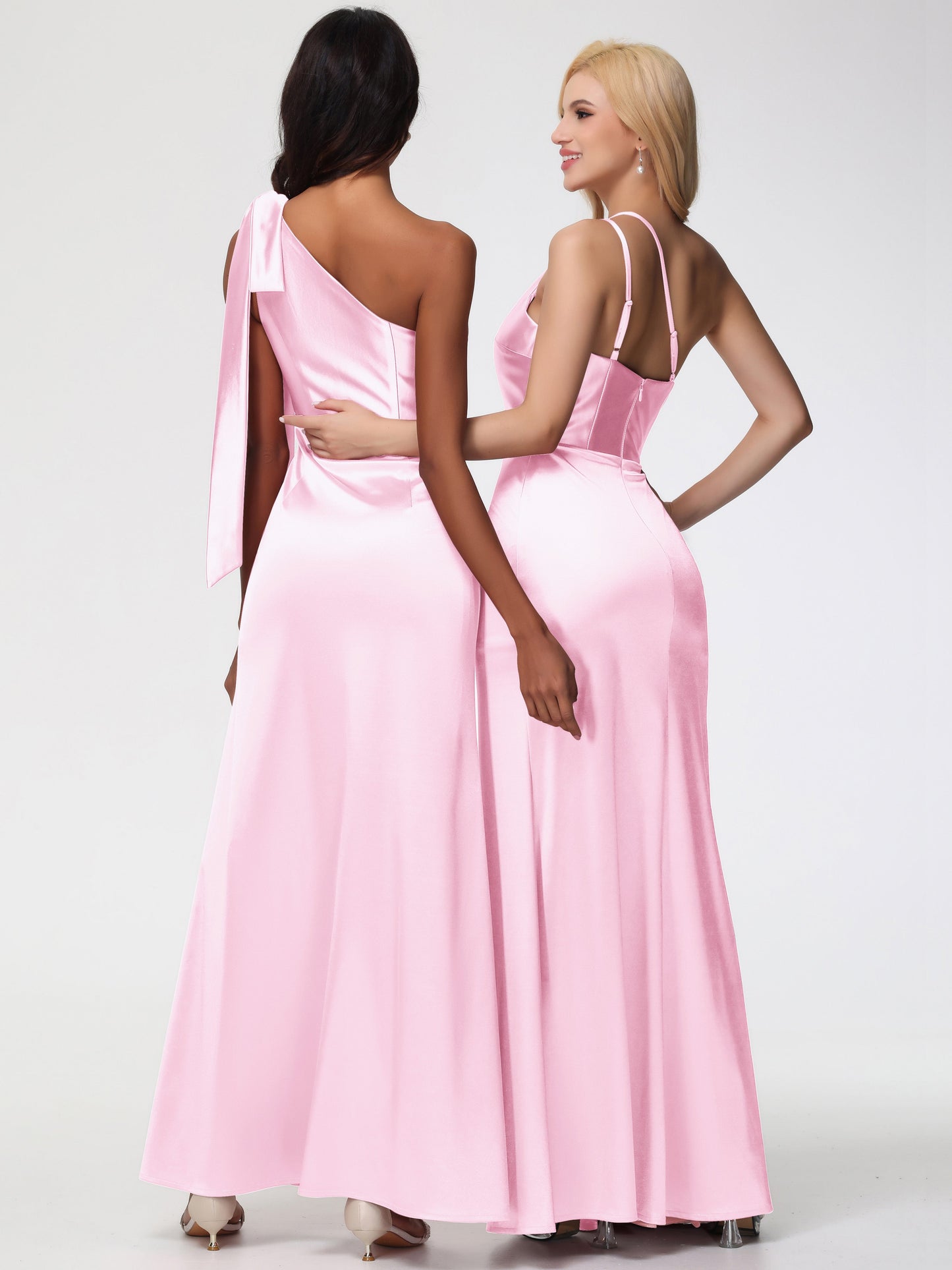 One Shoulder Blush Pink Bridesmaid Dresses Elegant One Shoulder Stretch Satin Sleeveless Sheath/Column Bridesmaid Dresses