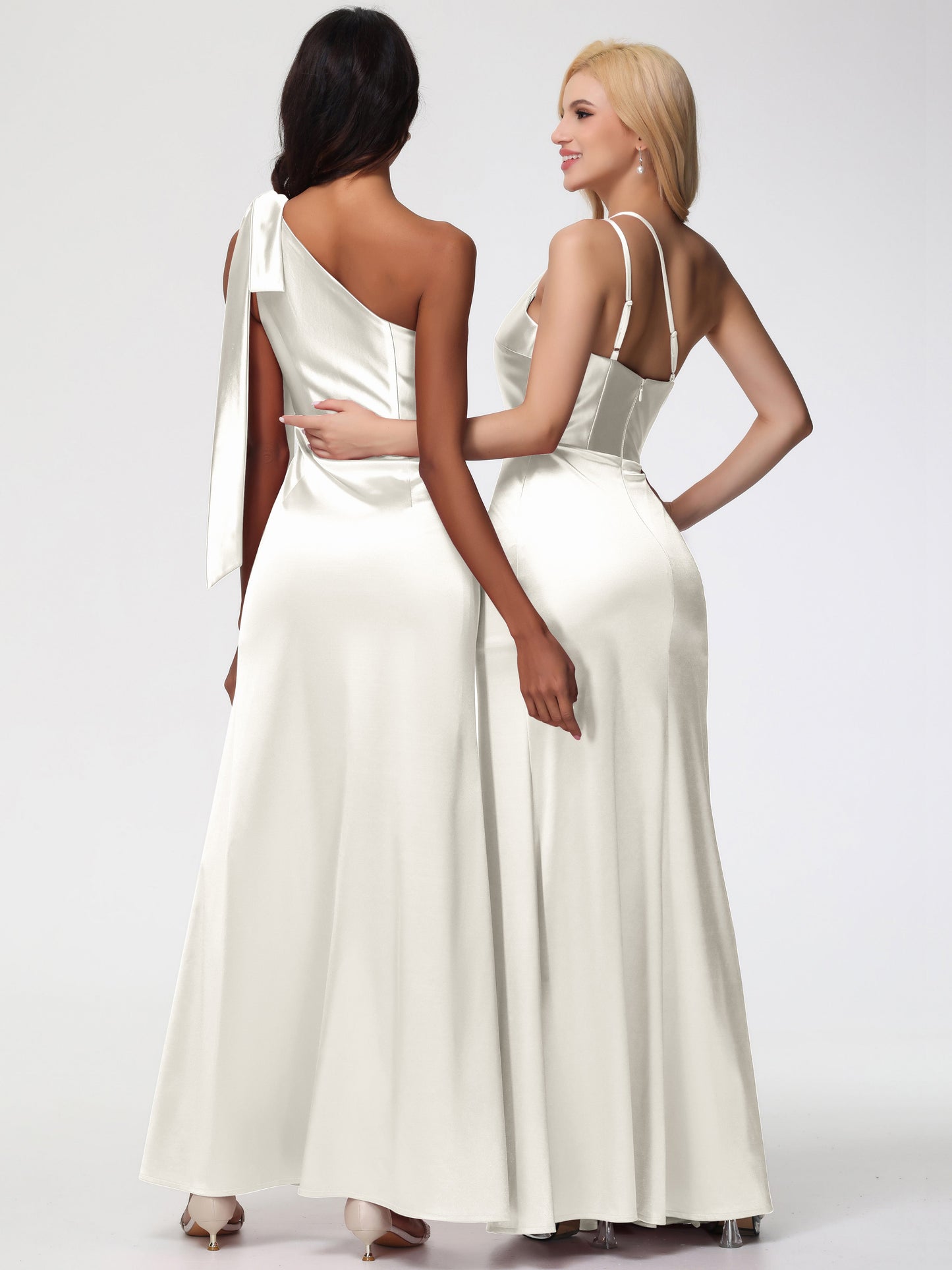 Ivory Bridesmaids Dresses Elegant One Shoulder Stretch Satin Sleeveless Sheath/Column Bridesmaid Dresses