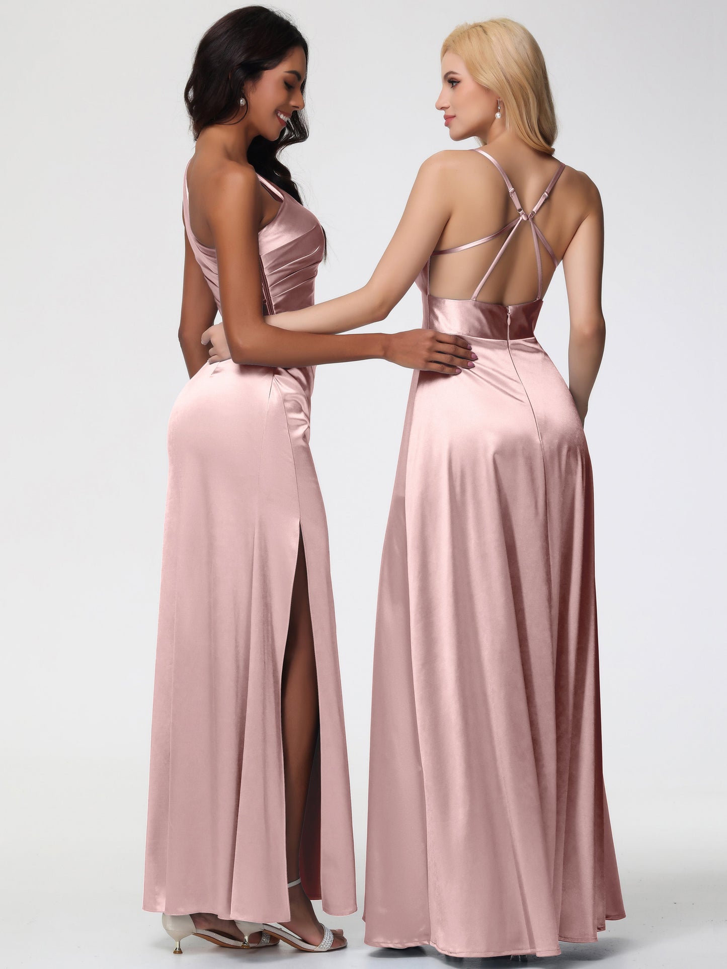 Dusty Rose Pink Bridesmaid Dresses One Shoulder Ruched Sleeveless Sheath/Column Floor Length Bridesmaid Dresses With Slit