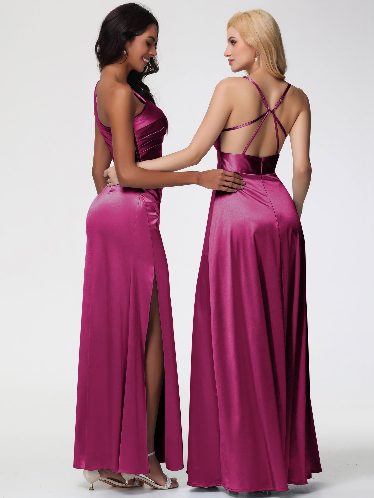 Fuchsia Bridesmaid Dresses Long One Shoulder Ruched Sleeveless Sheath/Column Floor Length Bridesmaid Dresses With Slit