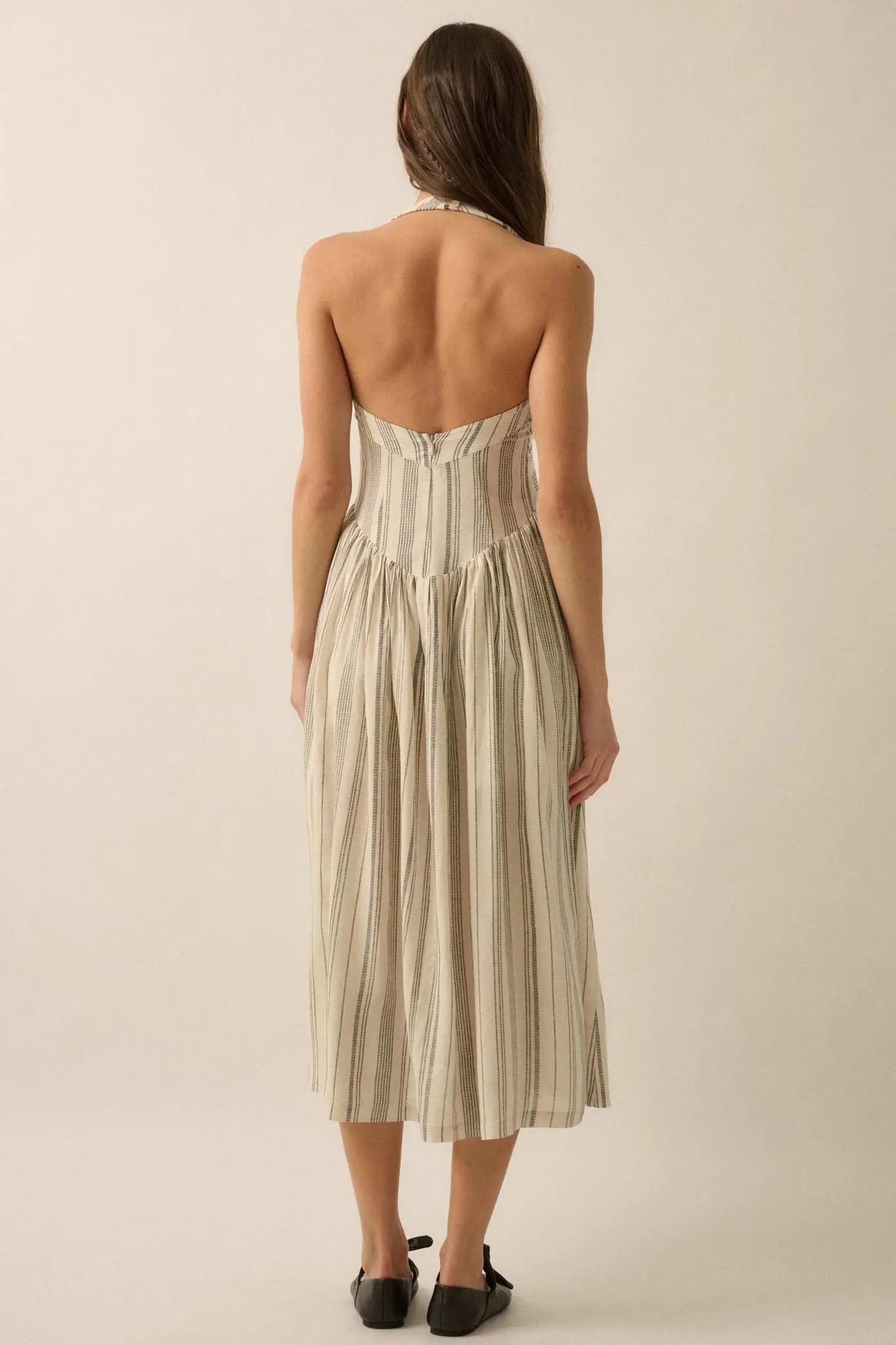 Along the Way Pinstripe Drop-Waist Midi Dress
