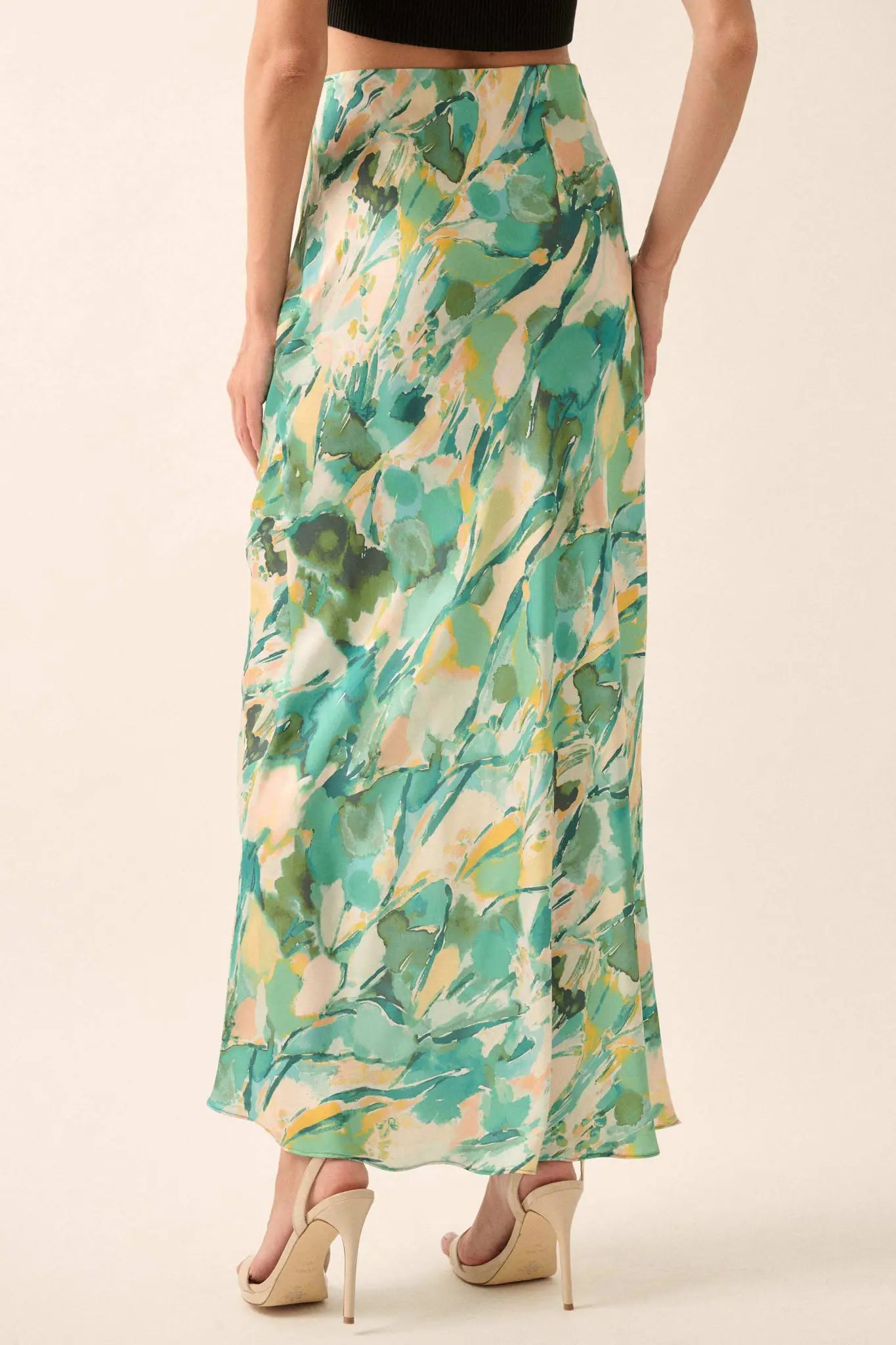 Dream Weaver Abstract-Print Satin Maxi Skirt