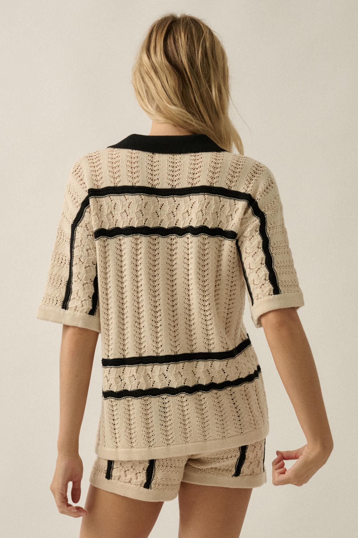 Across the Way Striped Crochet-Knit Camp Shirt