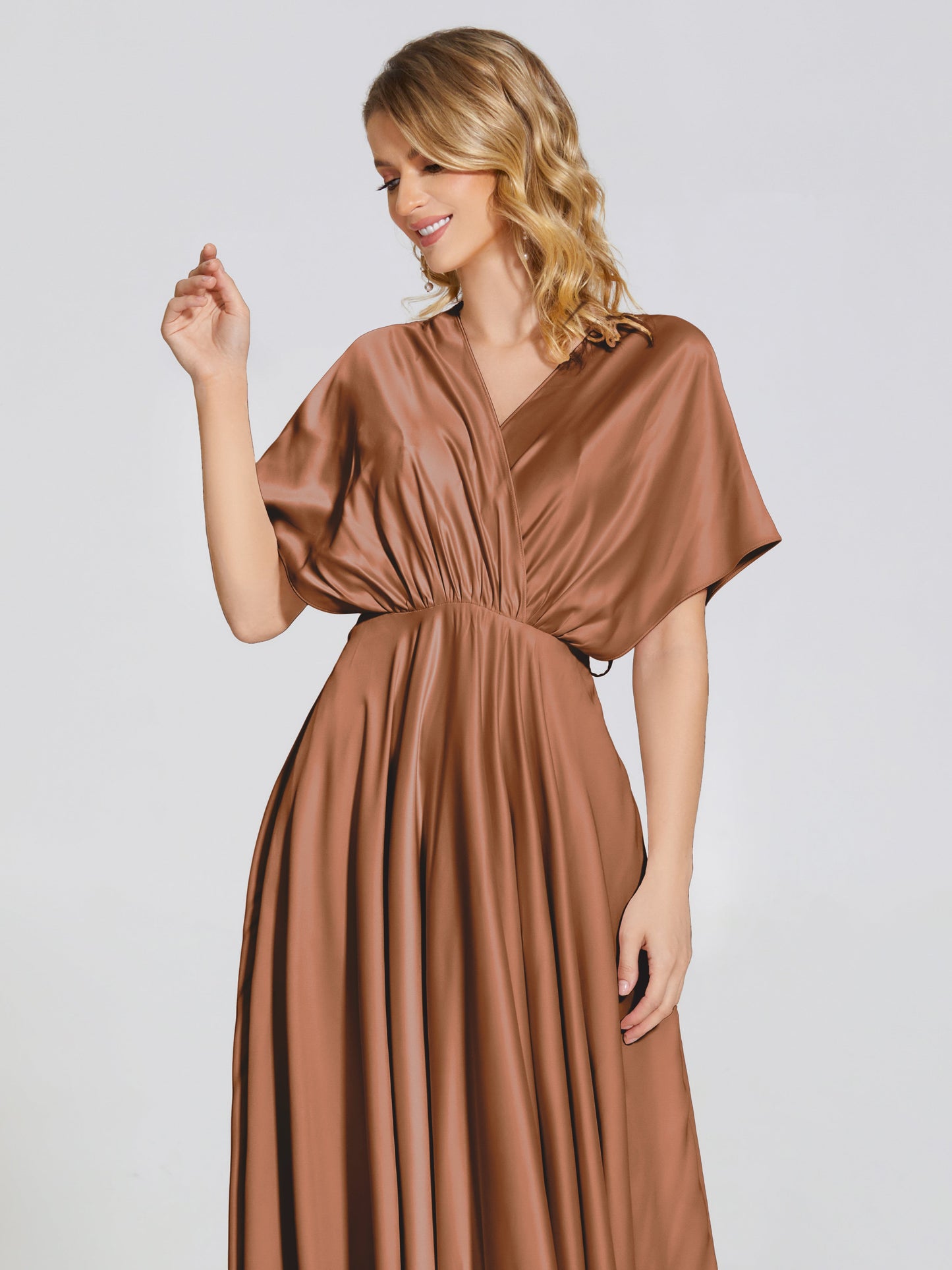 Georgia Open Back Soft Satin Bridesmaid Dress With Sleeves