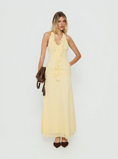 Leyda Plunge Frill Maxi Dress Yellow