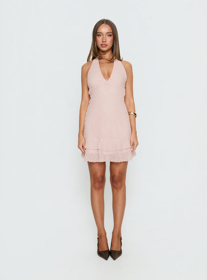 Miravelle Halter Frill Mini Dress Light Pink