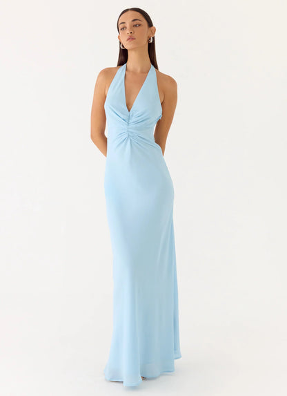 Sharpay Halter Maxi Dress - Pale Blue