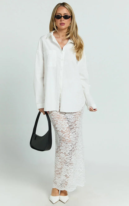 Dahlia Midi Skirt - Lace Skirt in White