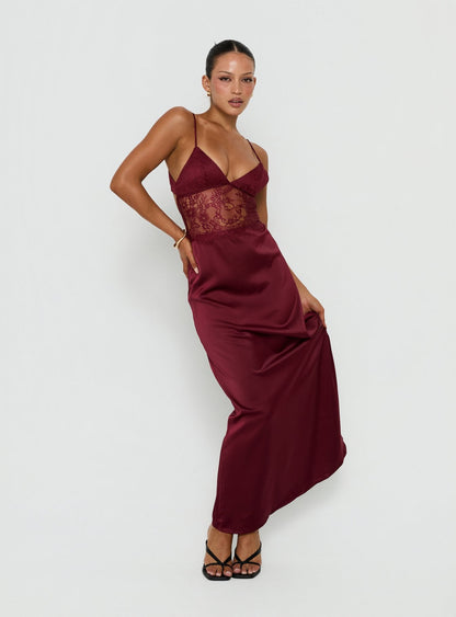 Lusta Plunge Lace Maxi Dress Cherry
