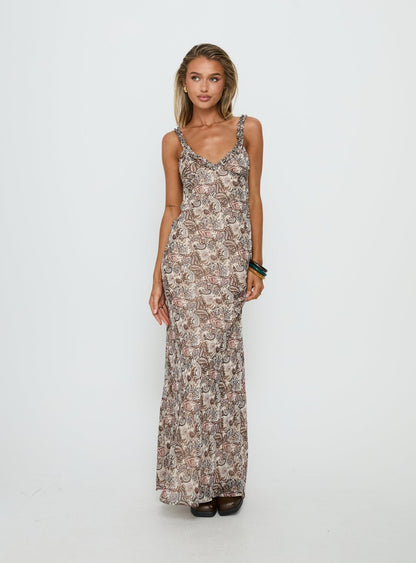 Baley Bias Cut Frill Maxi Dress Paisley