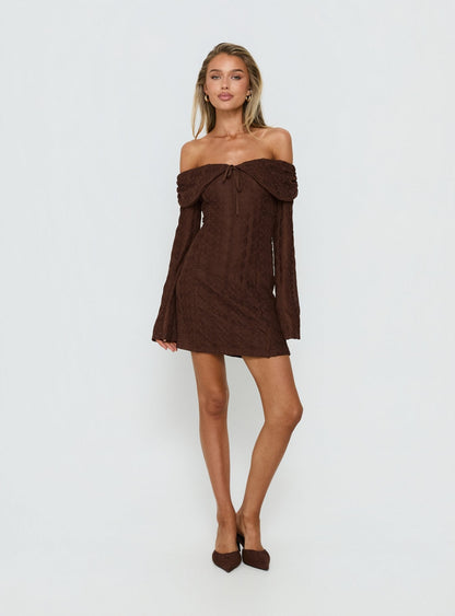 Colettie Long Sleeve Mini Dress Chocolate