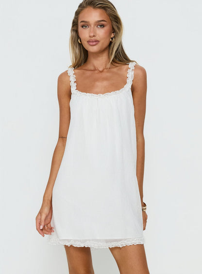 Sleeping Beauty Frill Baby Doll Mini Dress White