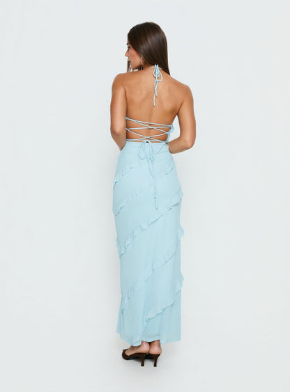 Adesta Frill Halter Maxi Dress Blue