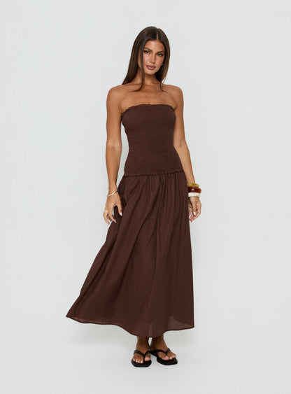 Tinsie Strapless Maxi Dress Chocolate Brown