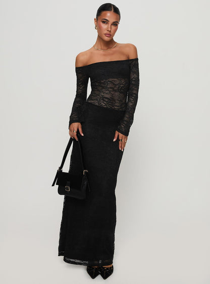 Pinot Grigio Long Sleeve Lace Maxi Dress Black
