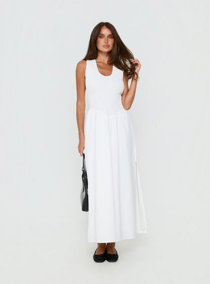 Highgate Drop Waist Pleat Detail Maxi Dress White