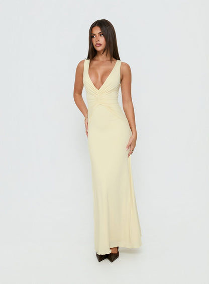 Frederica Plunge Maxi Dress Butter Yellow