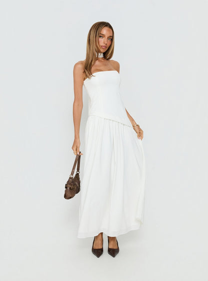 Odela Strapless Scarf Drop Waist Maxi Dress White