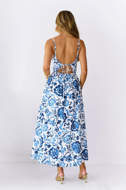 Fresh Blossom Maxi Dress Blue