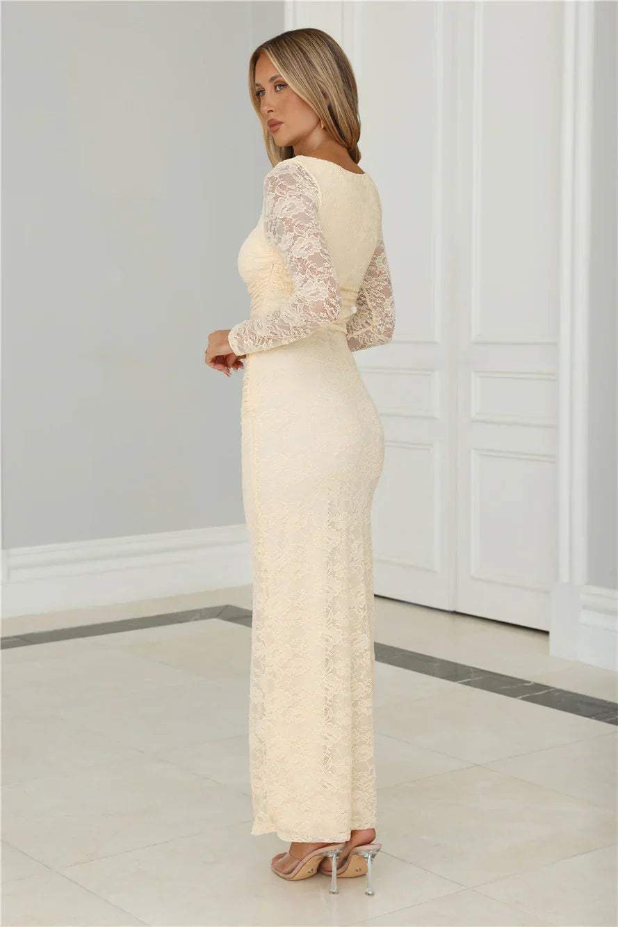 Soft But Statement Lace Long Sleeve Maxi Dress Butter