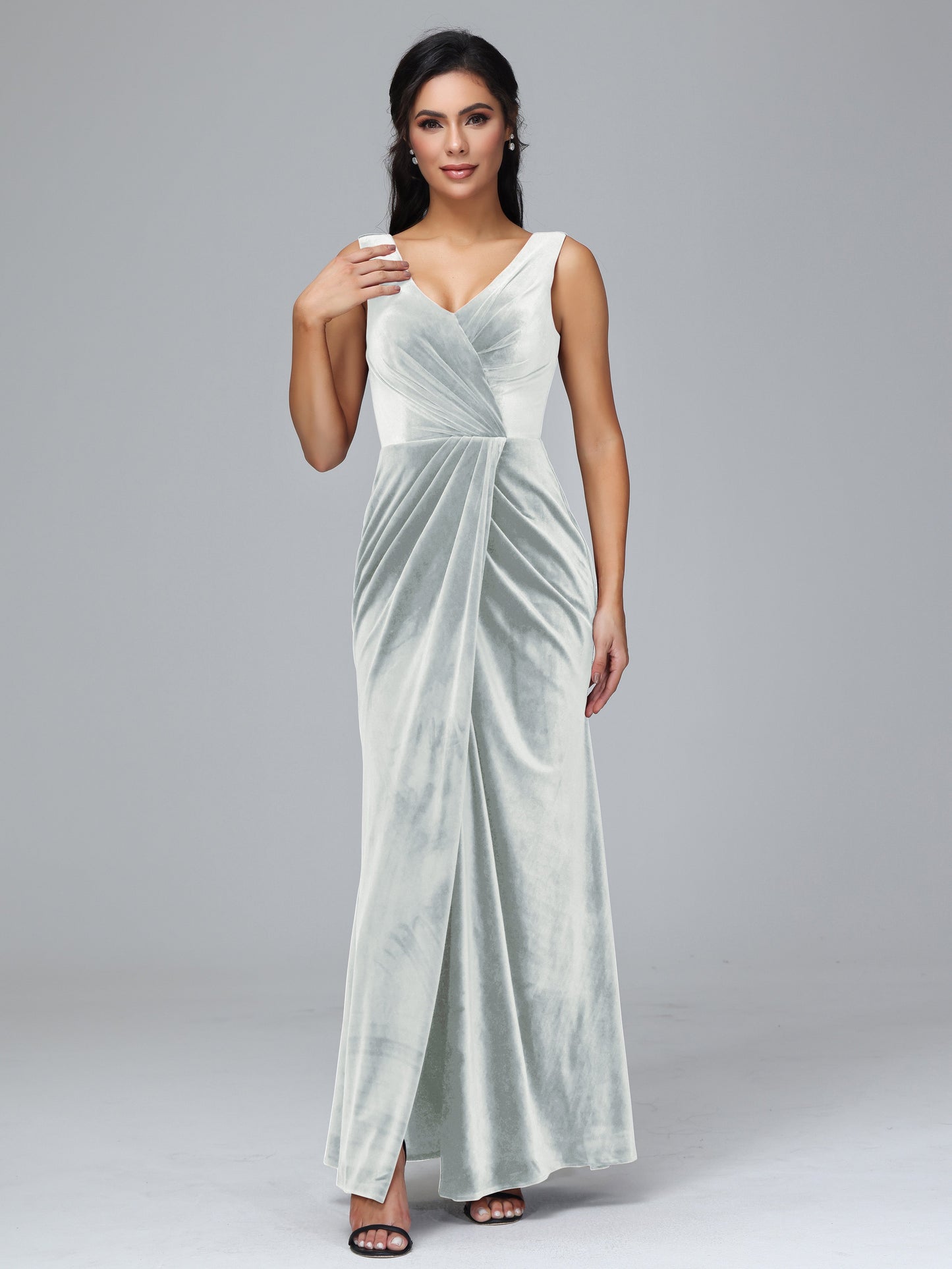 V Neck Velvet Plus Size Bridesmaid Dress With Slit