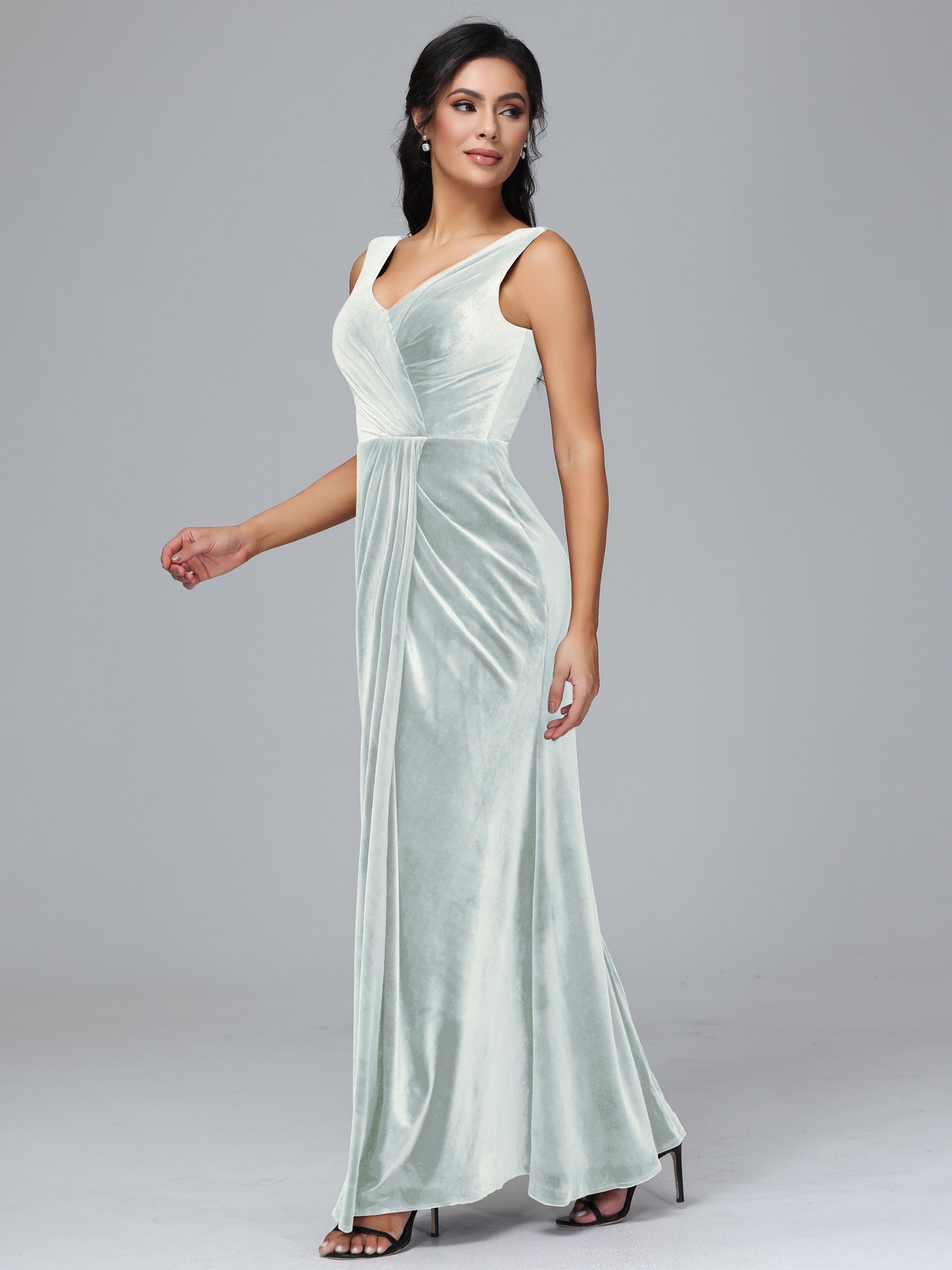 V Neck Velvet Plus Size Bridesmaid Dress With Slit