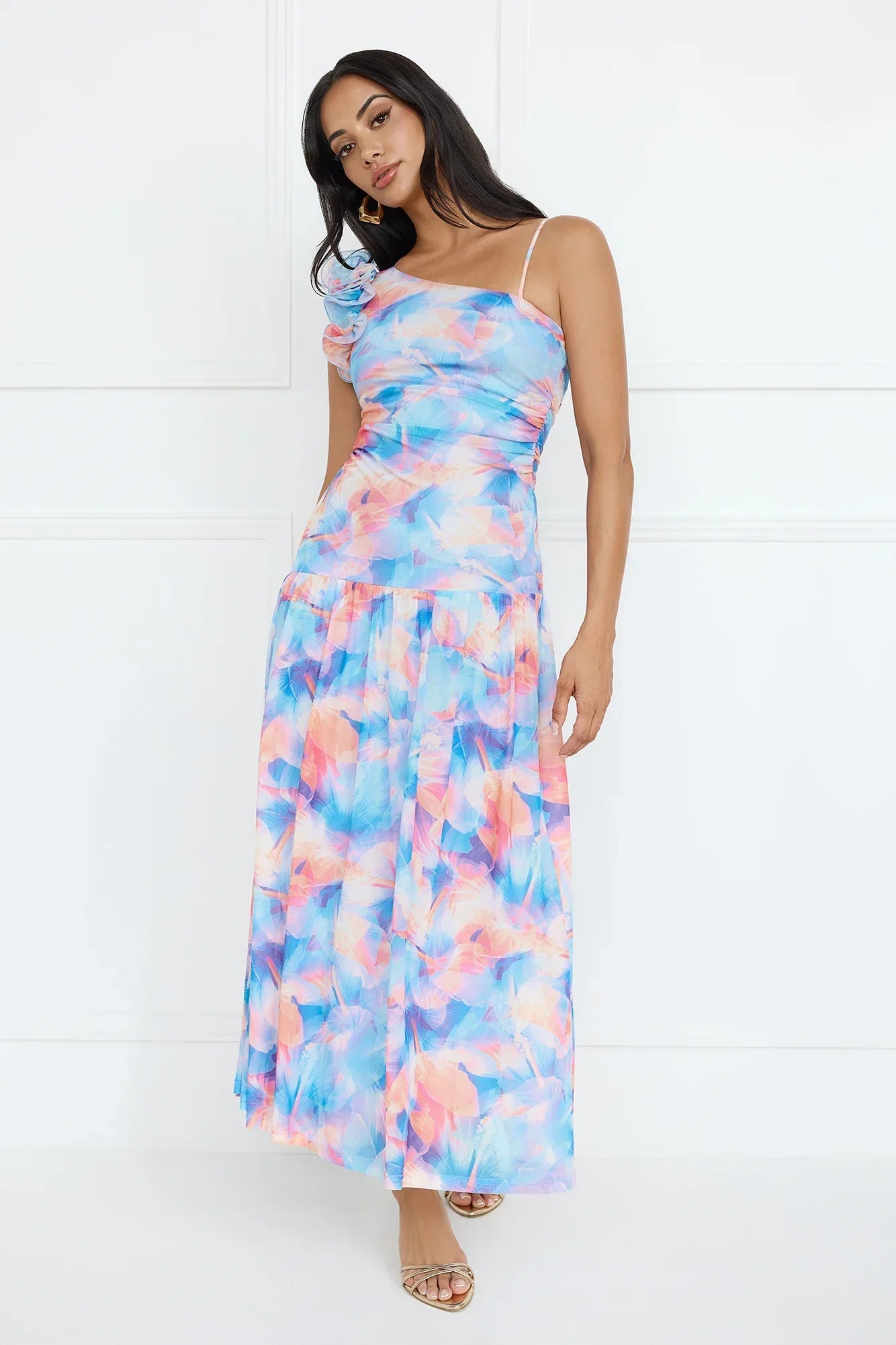 Pretty Encounter Mesh Maxi Dress Blue