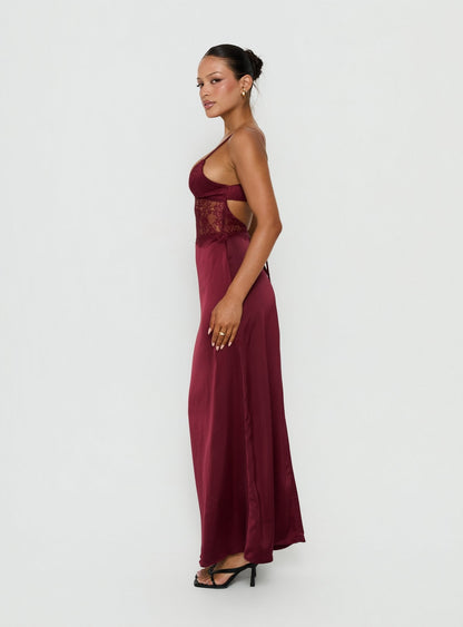 Lusta Plunge Lace Maxi Dress Cherry