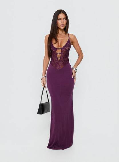 Totema Lace Halter Maxi Dress Purple