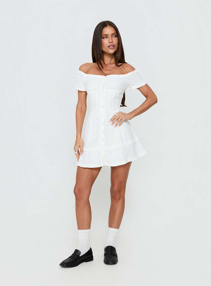 Zoela Off Shoulder Ruffle Mini Dress White