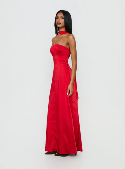 Masterpiece Strapless Maxi Dress Red
