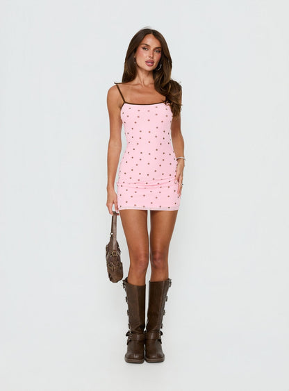 Isa Square Neck Mini Dress Pink Polka Dot