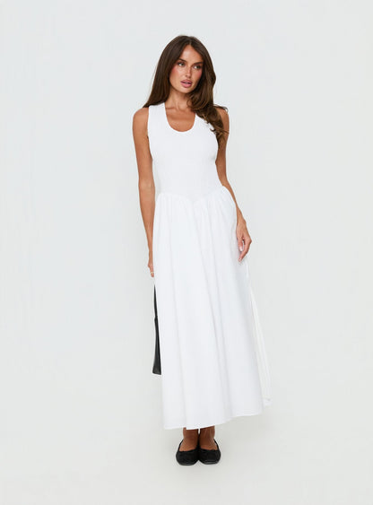 Highgate Drop Waist Pleat Detail Maxi Dress White