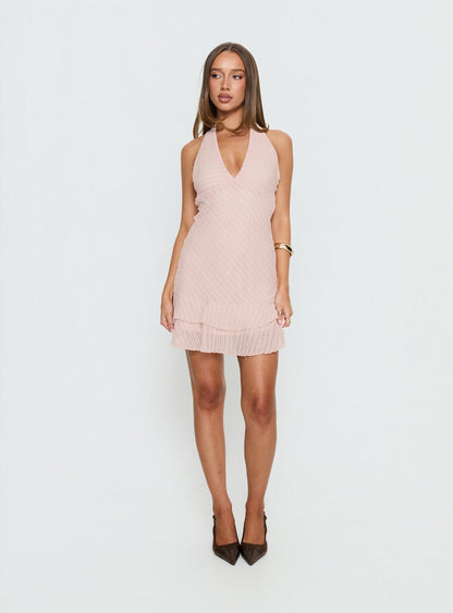 Miravelle Halter Frill Mini Dress Light Pink