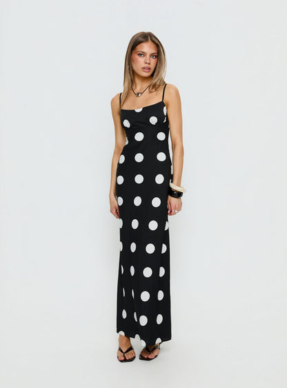Avienna Maxi Dress Black Polka Dot