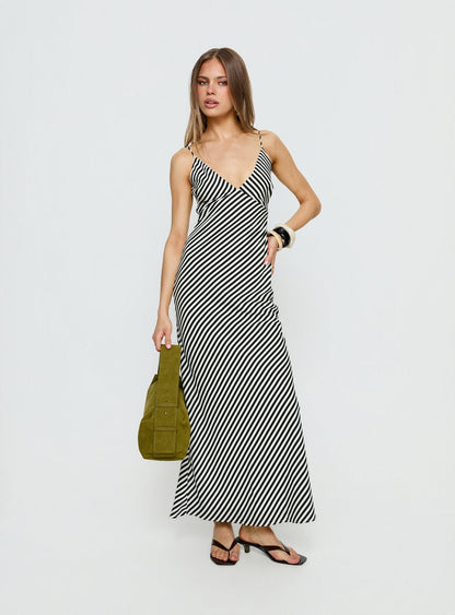 Lesondo V Neck Maxi Dress Black / White Stripe