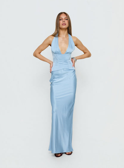 In A Trance Halter Corset Maxi Dress Blue
