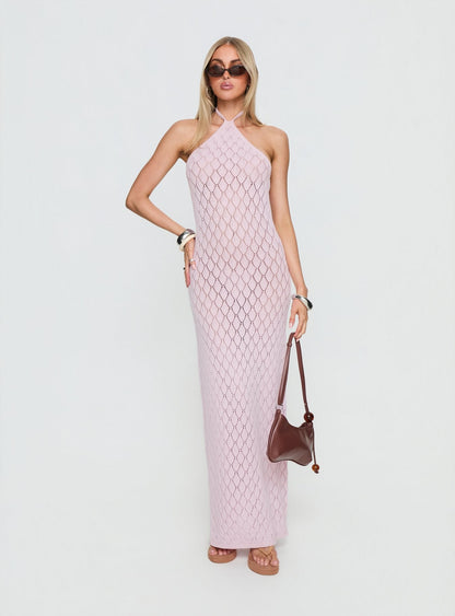 Jorda Halter Crochet Maxi Dress Pink