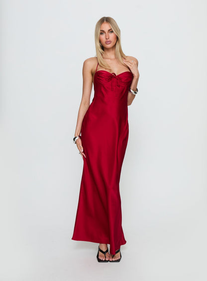 Costella Halter Satin Maxi Dress Red