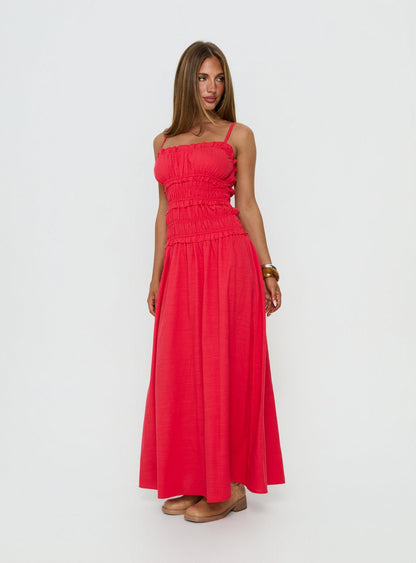 Rubiella Shirred Maxi Dress Red