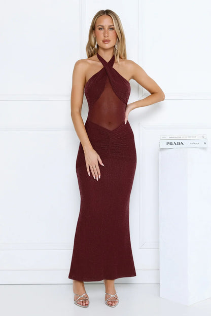 Nightstage Babe Halter Maxi Dress Plum